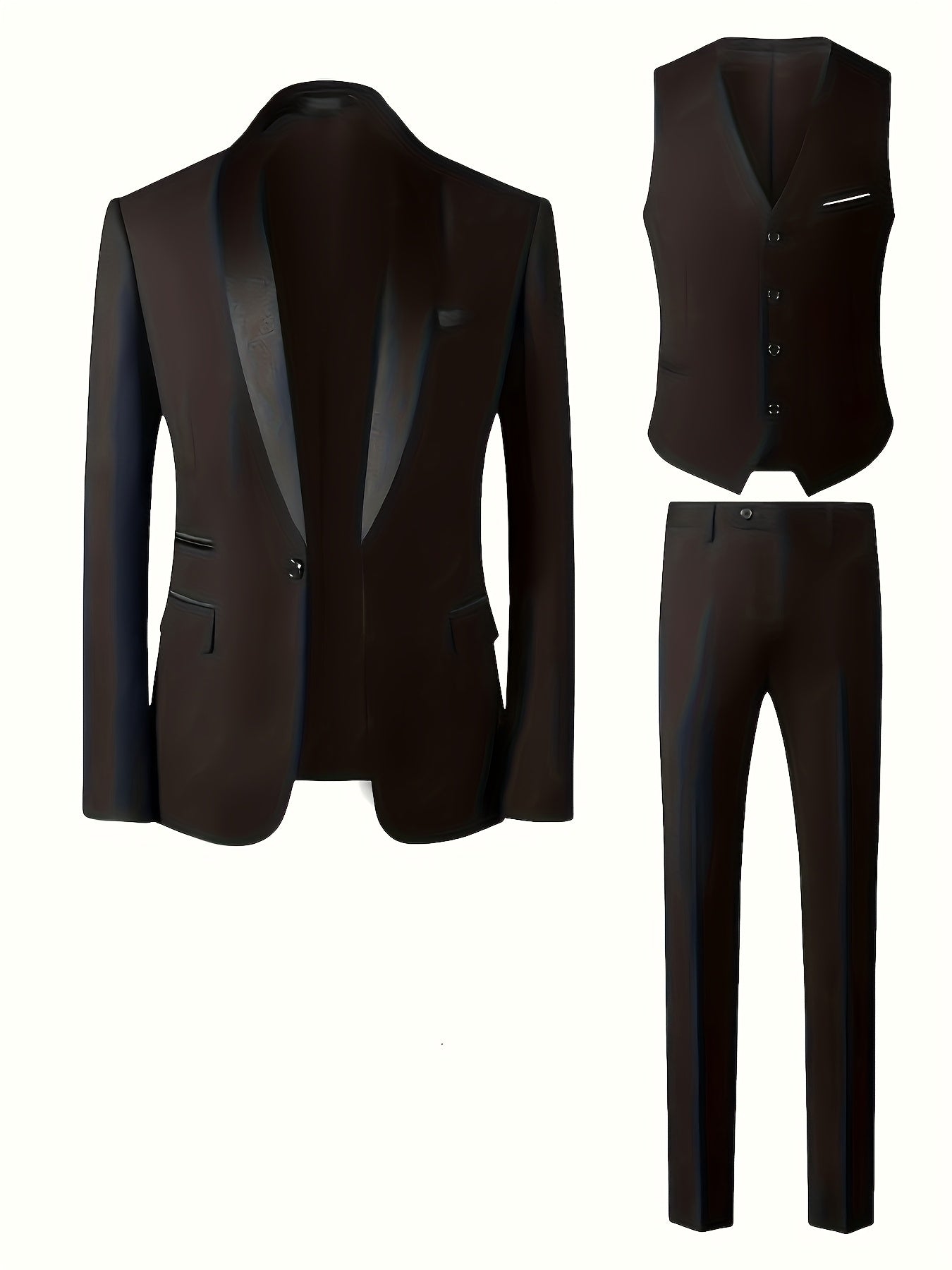 Men's 3-Piece Polyester Suit with Vest and Pants, Formal Workwear
