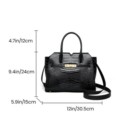 Elegant Crocodile-Pattern Leather Women's Tote & Crossbody Bag