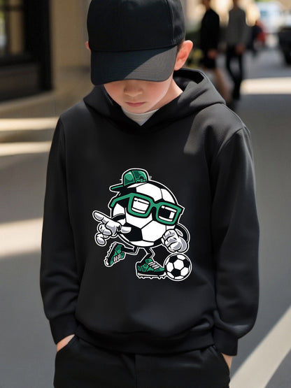Boys' Cartoon Football Hoodie & Jogger Set - Cotton, Fall/Winter