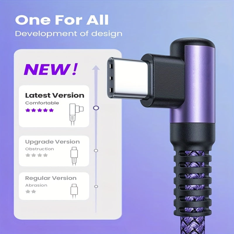 Fast Charging with C-Type Charging Cable, Right-Angle USB-C to USB-C Cable Braided USB-C Charger, Suitable for Huawei, Xiaomi, Redmi, Oppo Oneplus And More Smartphones - ayq