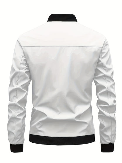 Men's Stylish Windproof Jacket - Solid Color, Stand Collar, Zip-Up with Pockets, Lightweight Polyester for All Seasons, Casual & Outdoor Wear, Allseason Jacket | Zipup Jacket | Polyester Jacket, Windbreaker Jacket