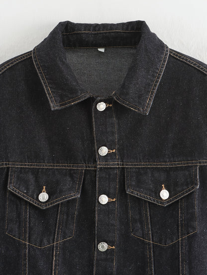 One Summer-Autumn Women's Short Rolled Sleeve Oversized Style Jacket with Contrast Stitching, Metal Buttons for Urban Street Fashion, Jackets for Women High Quality, Casual Wear, Everyday Jacket, Modern Design, Metal Detailin