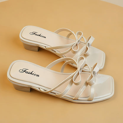 Elegant Women's Square Toe Mid Heel Slip-On PVC Sandals