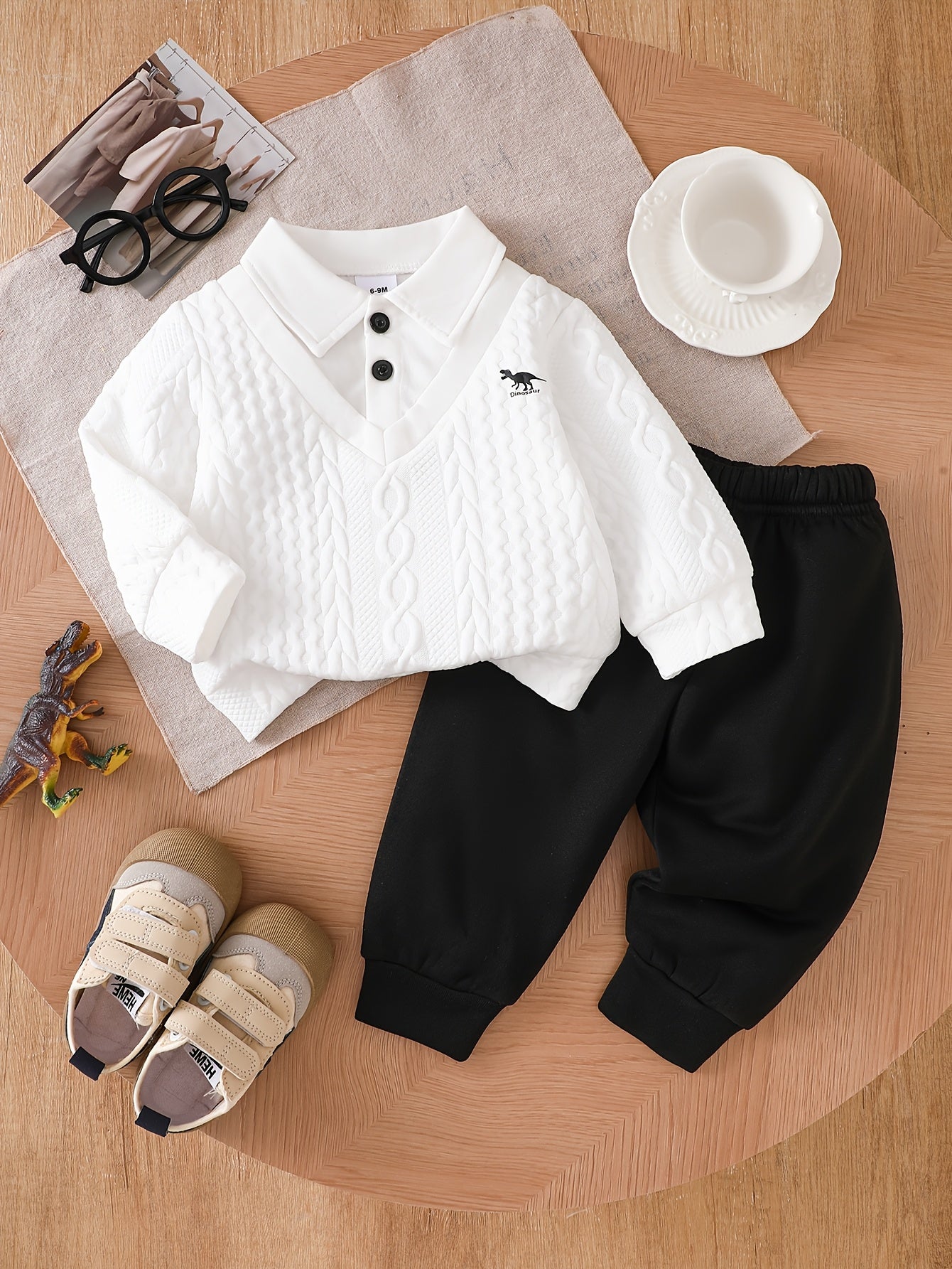 Baby Boy Fall Winter Dinosaur Print Shirt & Sweatpants Set