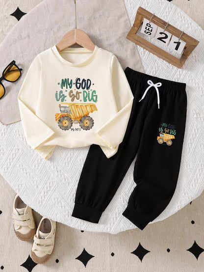 Boys Cotton Casual Long Sleeve Top & Pants Set for Spring/Fall