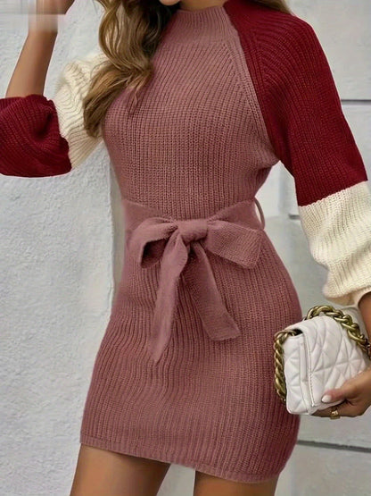 Color Block Slim Fit Waist Cinched Fashionable Dress