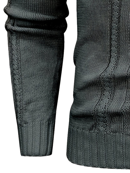 Men's High Collar Warm Knit Sweater - Stretchy Fashion Ribbed Pullover, Elegant Gentleman Cardigan
