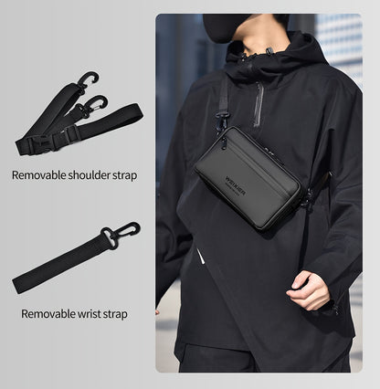 WEIXIER Men's Casual Nylon Handbag - Large Capacity with Adjustable Wrist Strap, Sleek Black for Daily Use, Valentine's Day Gift for Him, Outdoor Bag   Casual Style   Nylon Material