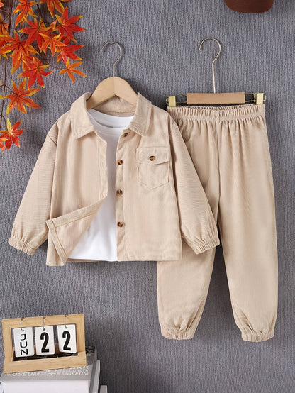 Boys' Casual Corduroy Set with Long-Sleeve Jacket & Pants - ayq