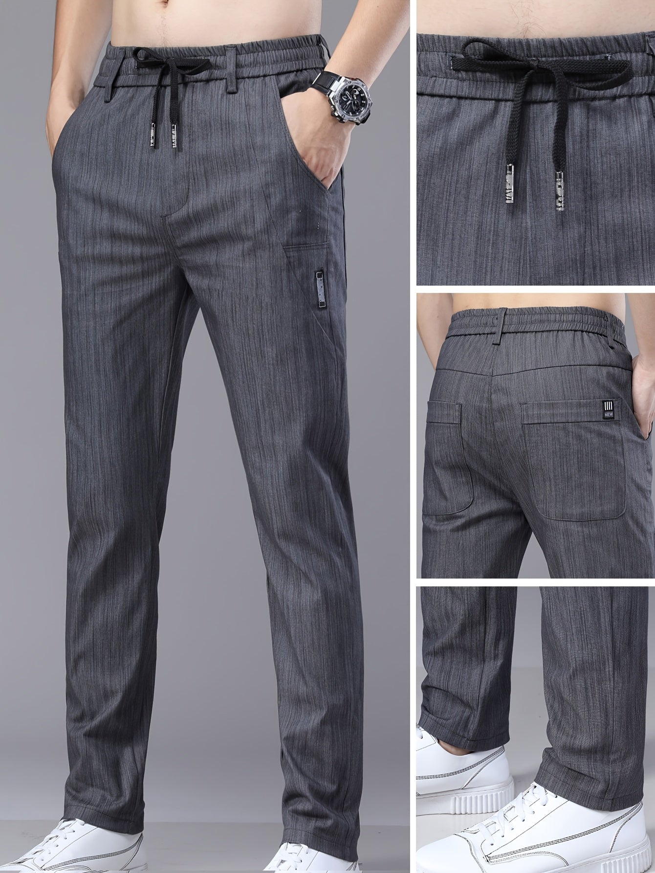 Men's Lightweight Cotton Stretch Business Pants, Slim Straight Fit