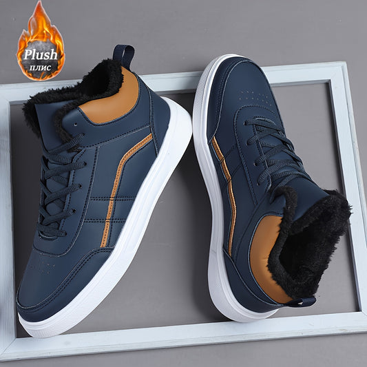 Men'S High-Top Winter Running Shoes - Lightweight Warm Fleece-Lined Sneakers with Synthetic Synthetic Upper, EVA Sole & Breathable Fabric Lining for Cold Weather, Retro Casual Sneakers for Jogging, Gym, Casual Attire - Black/