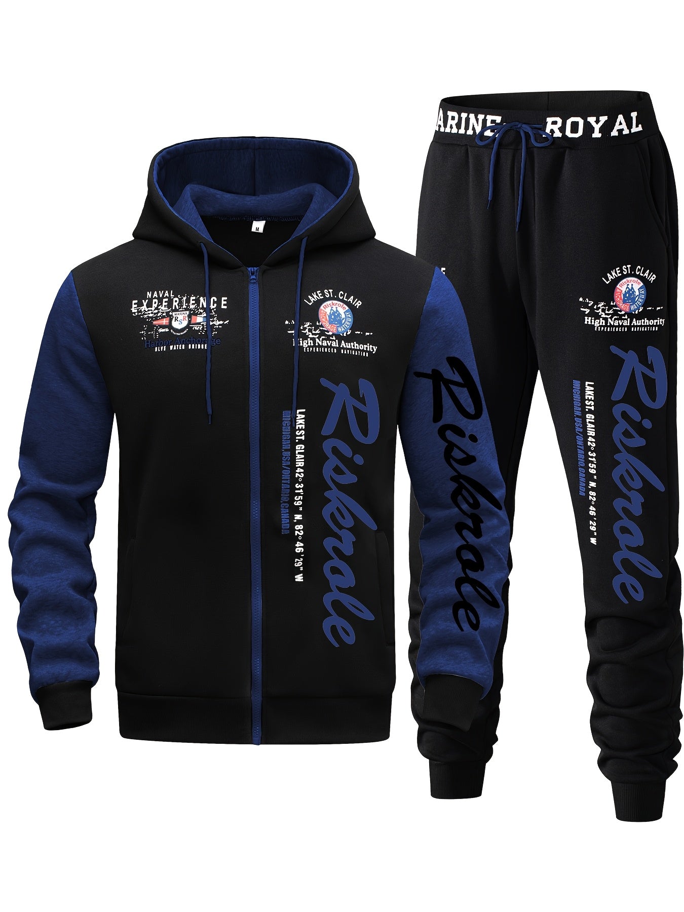 Men's Hooded Letter Print Tracksuit, 2pcs Casual Sports Set, Fashion Hoodie With Full-zip And Elastic-waist Pants, Regular Fit, Outdoor Cloth