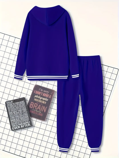Men's Solid Color Hooded Casual Sportswear Set - ayq