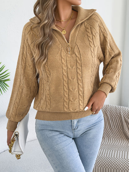Women's Fall Winter Pullover Sweater with Zipper Lapel