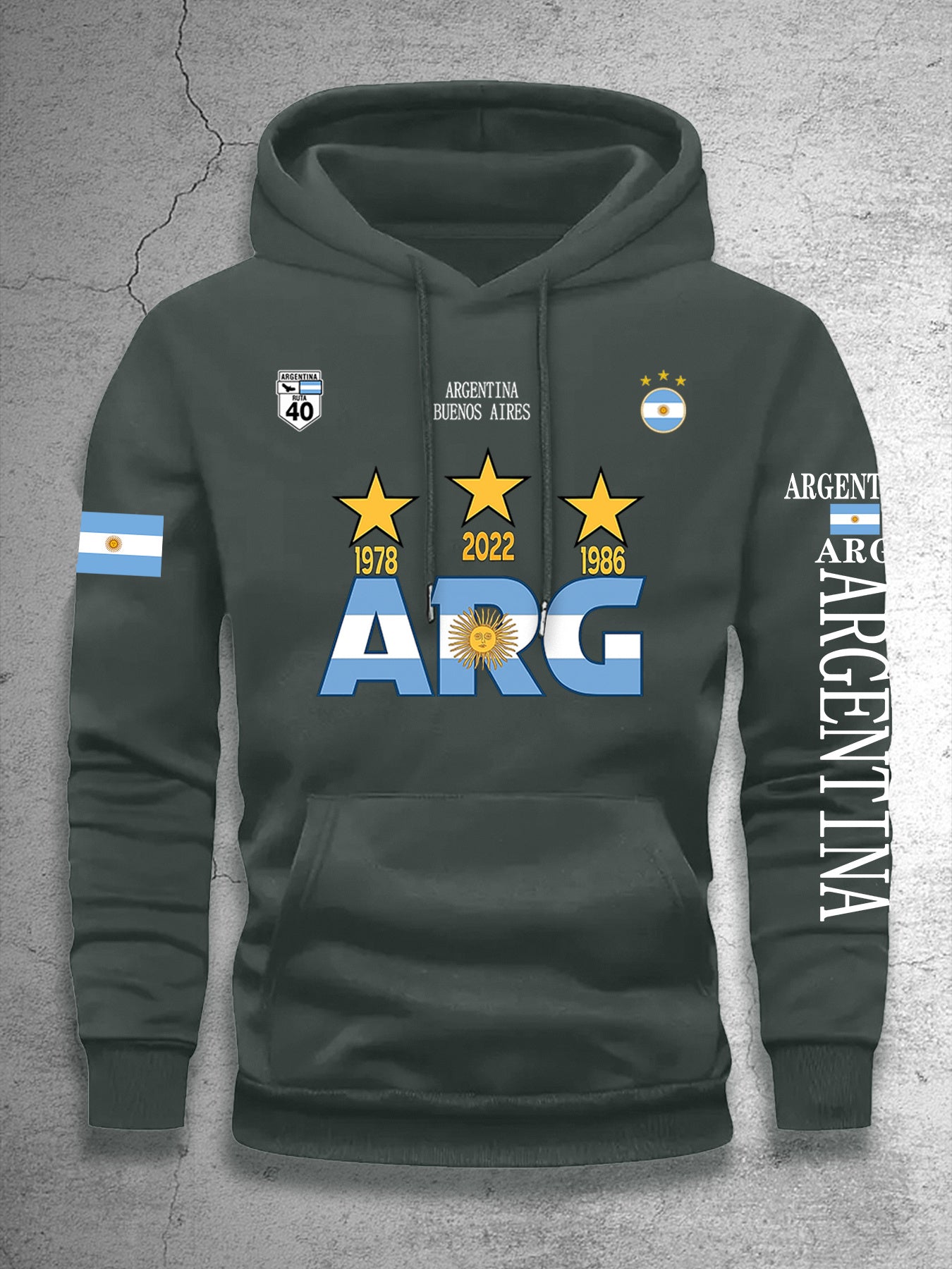 Men's Hooded Sweatshirt with Argentina Design - Casual Winter Pullover