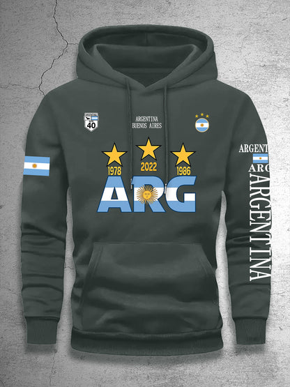 Men's Hooded Sweatshirt with Argentina Design - Casual Winter Pullover