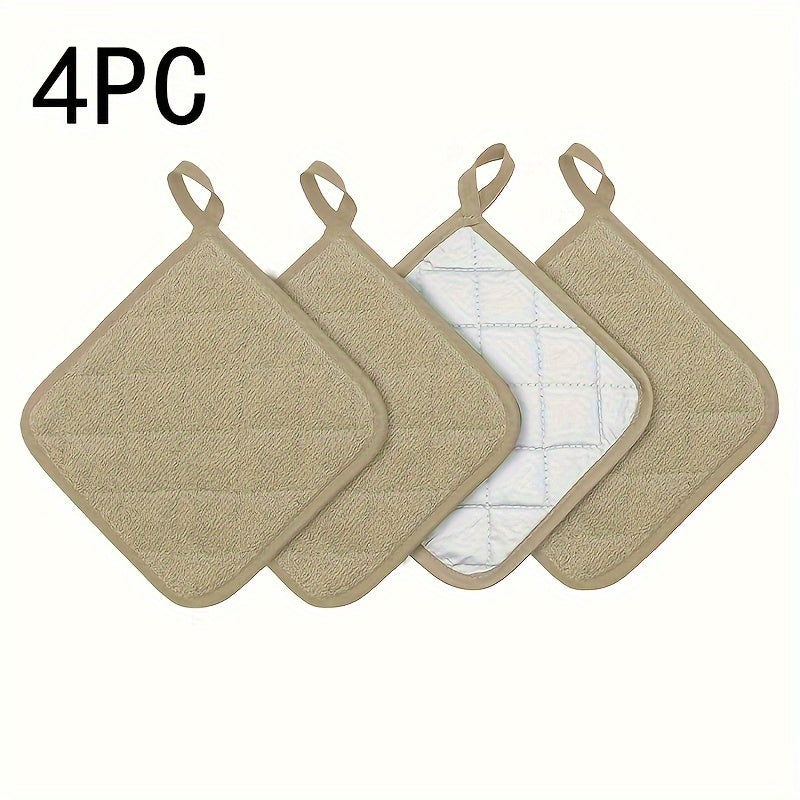 4-Pack Kitchen Pot Holders, High Heat Resistant Quilted Thick Fleece Hot Pot Stands Set, Washable Tripod for Cooking and Baking, 16.0x16.0 cm, Polyester 100% - Red