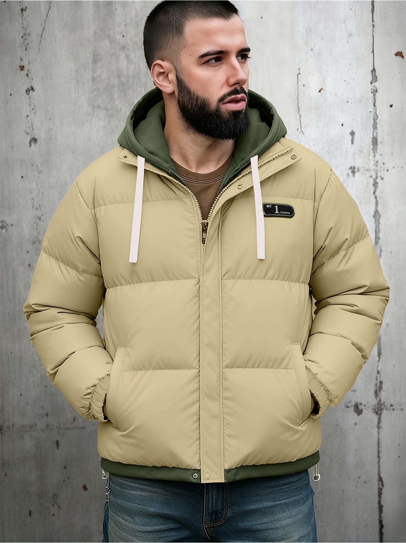 Men's Autumn and Winter Casual Fashion Faux Two-Piece Outerwear, Trendy Thickened Warm Comfortable Hooded Jacket