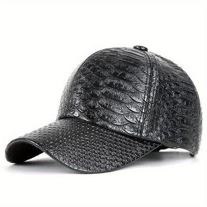 PU Leather Crocodile Pattern Baseball Cap for Street Style