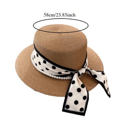 Women's Wide-Brim Summer Straw Hat with Ribbon Bow