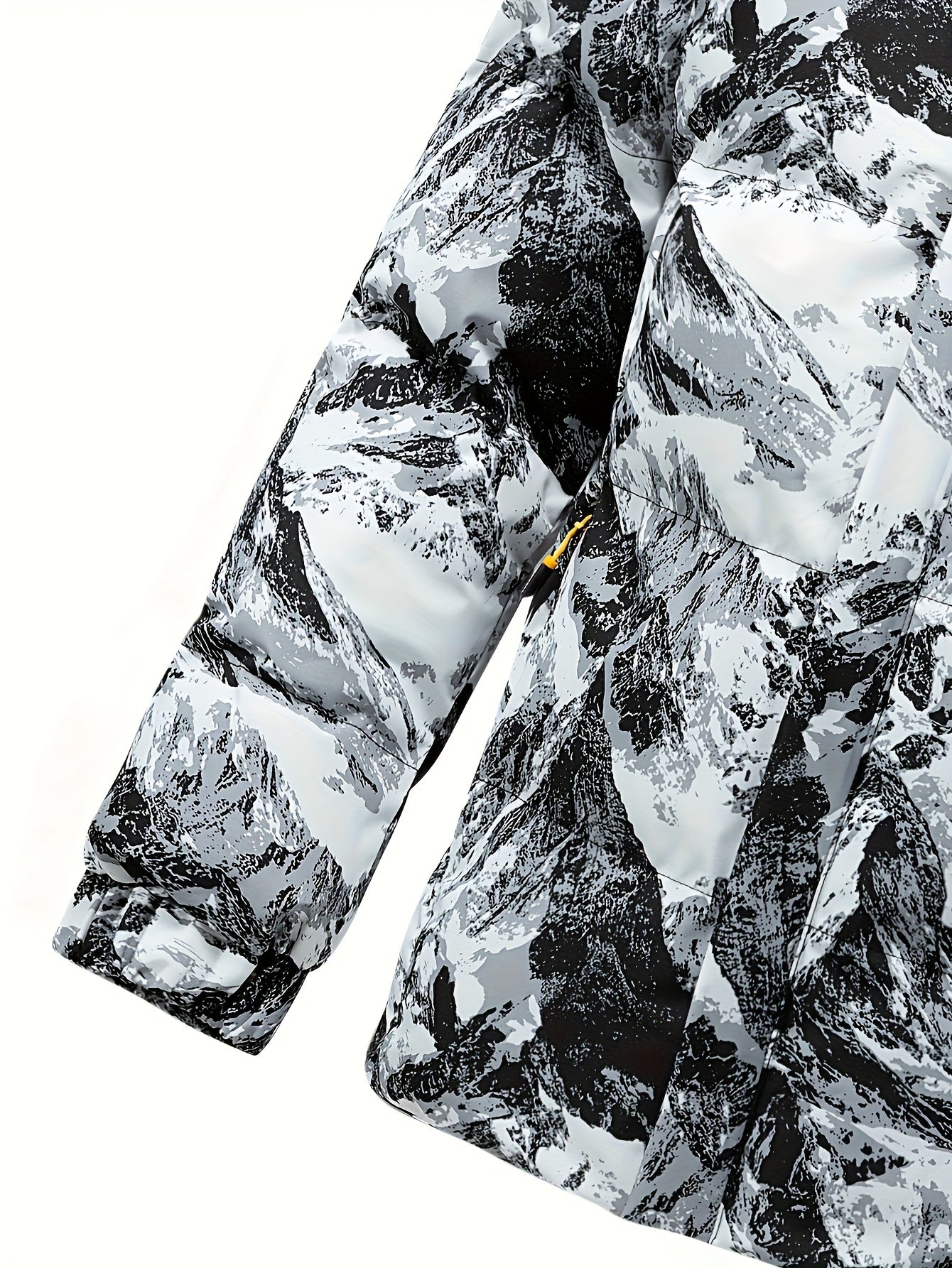 Men'S Heavyweight Winter Jacket - Windproof Thermal Insulated Hooded Coat with Full-Zip Closure, Adjustable Hood & Zippered Arm Pockets - Cold Weather Skiing, Snowboarding, Outdoor Activities - Black/White Camo Pattern - Poly