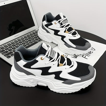 Men'S Casual Sports Shoes, Solid Color, Round Toe, Lace-Up, Faux Upper, Mesh Inner, EVA Sole, Cloth Insole, All-Season Comfort Sneakers
