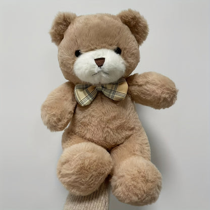 1 Cartoon Bow Bear Plush Toy, 31cm/12.2in, Available in Light Brown and. Suitable for Halloween, Thanksgiving, Christmas, New Year, Valentine's Day, Mother's Day, Carnival, Easter. Ideal for Living Room, Sofa, Bedroom, Bedsid