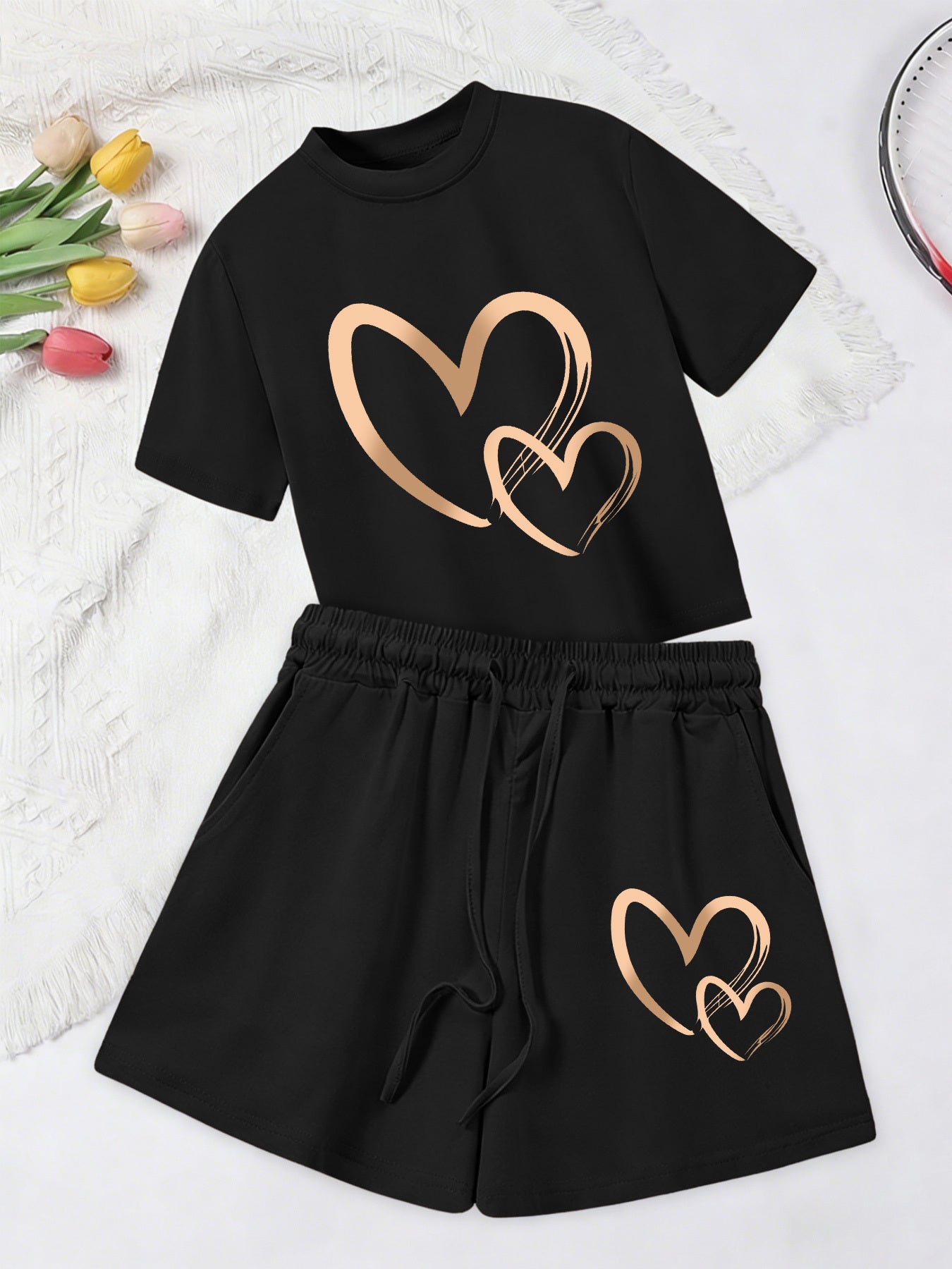 Women's Casual Printed Short Sleeve T-Shirt & Shorts Set