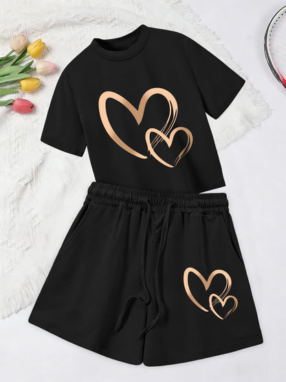 Women's Casual Printed Short Sleeve T-Shirt & Shorts Set