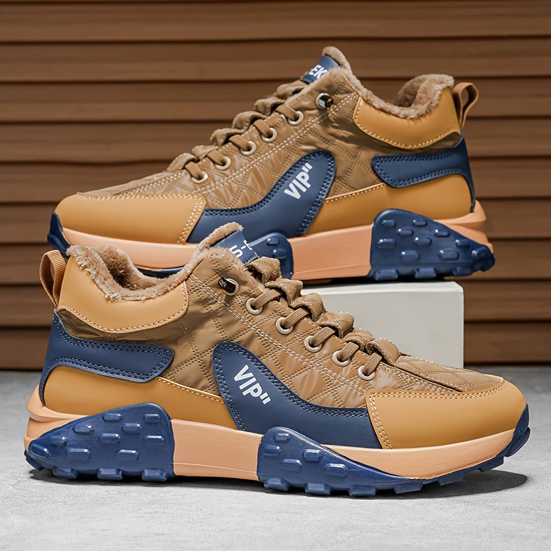 Men'S Stylish Winter Sports Shoes - in And Navy Blue, Featuring Lace-Up Ankle Boots, Thick PVC Soles, Upper Material, Breathable Fabric Lining, Perfect for Casual Wear Throughout The Seasons, Ideal Winter Boots for Men, Fashi