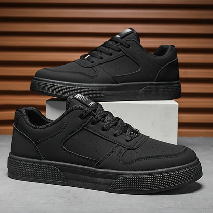 Men'S Breathable Skateboarding Shoes | Low-Top Casual sneakers, Black and White, PU Upper, Lace-up Closure, Suitable for All Seasons - ayq