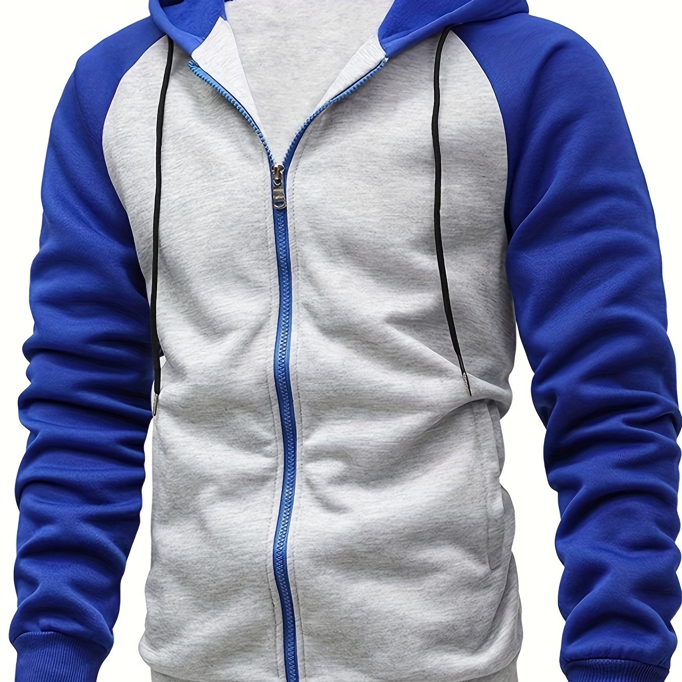 Men's Autumn and Winter Zipper Sweater Contrast Color Shoulder Sleeve Hoodie