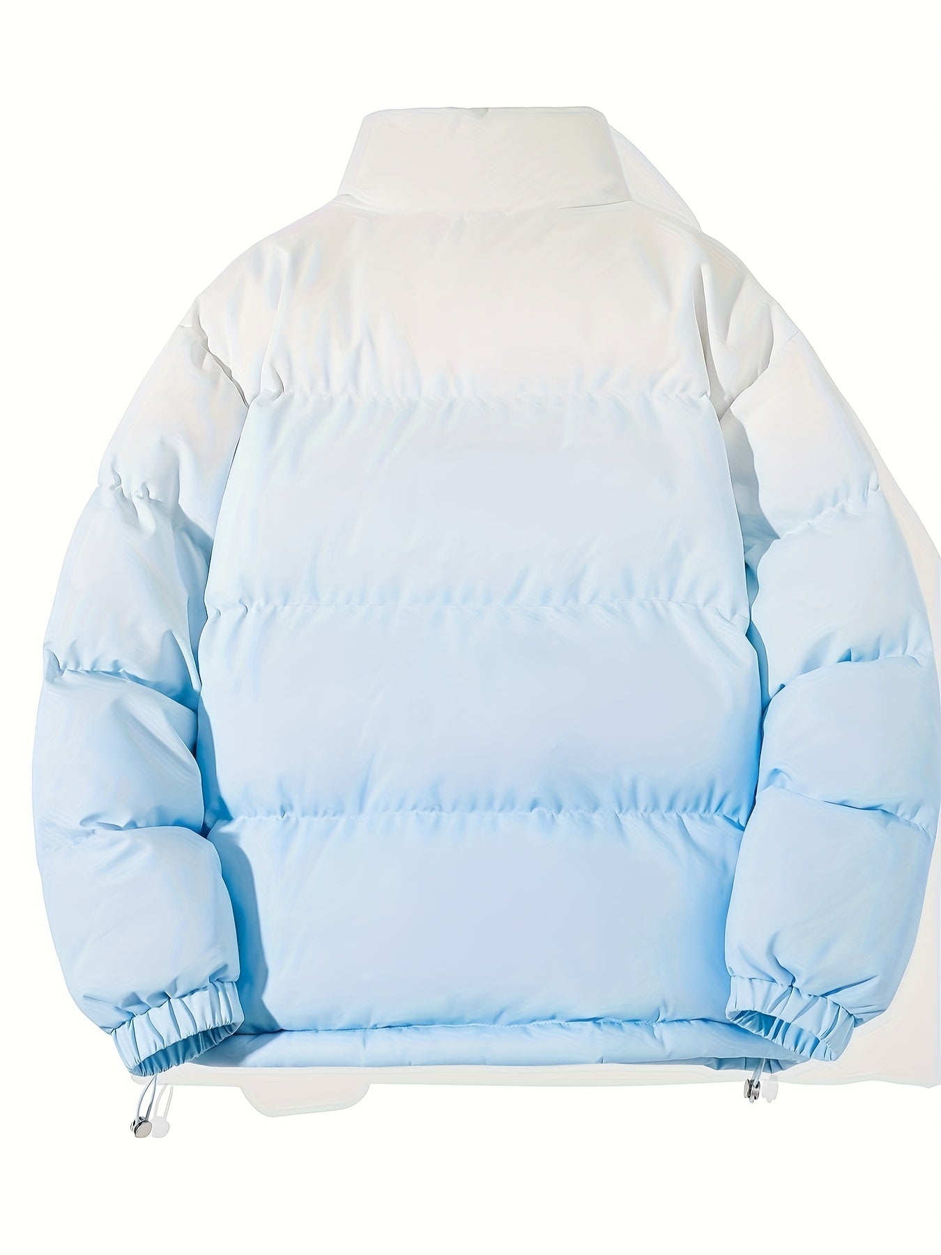 1pc Men'S Street Style Stand Collar Coat, Alphabet Print, Regular Fit, Drawstring Detail, Non-Stretch Woven Polyester, 100% Polyester Filler, Long Sleeve Casual Warm Gradient Jacket for Autumn and Winter