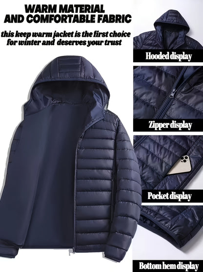 New Men'S Hooded Jacket, Thick And Warm Outerwear, Suitable for Outdoor Sports, Climbing, And Casual Wear in Winter. Features a Ribbed Design, Full Zipper Closure, And a Easy Yet Stylish Look