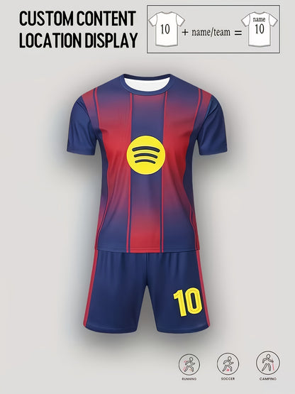 Boys Personalized Soccer Jersey & Shorts Set - Breathable Quick-Dry Fa