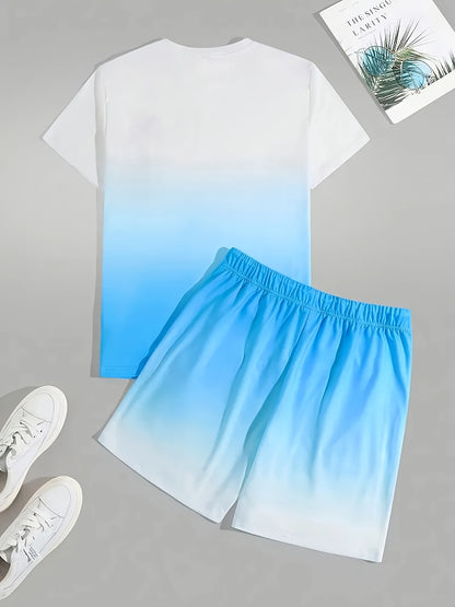 Men's fashion crewneck short-sleeved shorts two-piece set, 3D digital printing HD pattern, summer leisure and comfortable vacation sports Men's wear