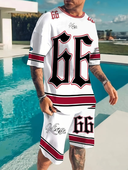 3D Adult Men's T-shirt Shorts Striped Panel Digital Printing Short Sleeve T-shirt Casual Daily Wear, Pattern T-shirt, Summer Pattern T-shirt, Pattern Men's T-shirt Shorts 1 Set of 2