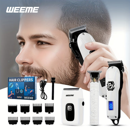 WEEME 3pcs/1Set Men'S Hair Clipper, USB Rechargeable Electric Hair Clipper & Shaver Set with Digital Display, Cordless Hair Trimmer for Home & Salon Use, Perfect Grooming Gift for Men with Smooth Blade, USB Charging, Lithium - ayq