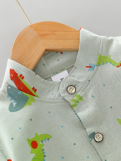 Kids' Cotton Dinosaur Print Shirt & Shorts Set for Summer - ayq