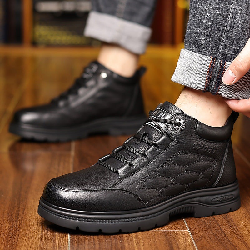 Men's Outdoor Casual Shoes, Comfortable Lace-up Design, Wear-Resistant and Non-Slip Lug Sole, Suitable for Winter Hiking and Daily Casual Occasions, Classic High-Top Work Boots