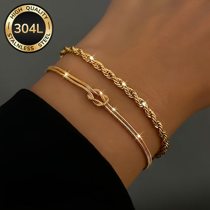 Women's 2pcs 18K Gold Plated Stainless Steel Bracelets - Elegant Daily