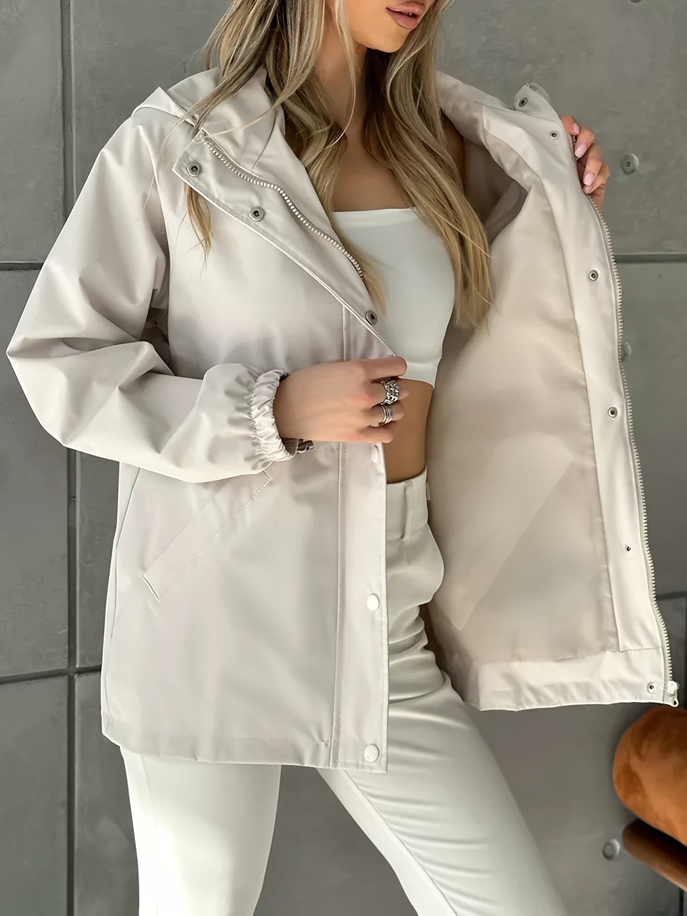 Autumn and Winter Women's Fashion Solid Color Windbreaker Jacket