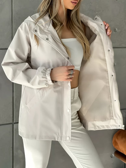 Autumn and Winter Women's Fashion Solid Color Windbreaker Jacket