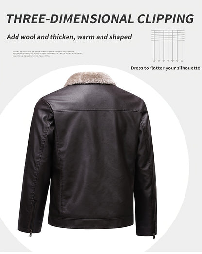 Siji Dou OBM Men's Coat, New Autumn/Winter Fleece-Lined Jacket with Faux Fur Collar, Trendy Casual Jacket for Men