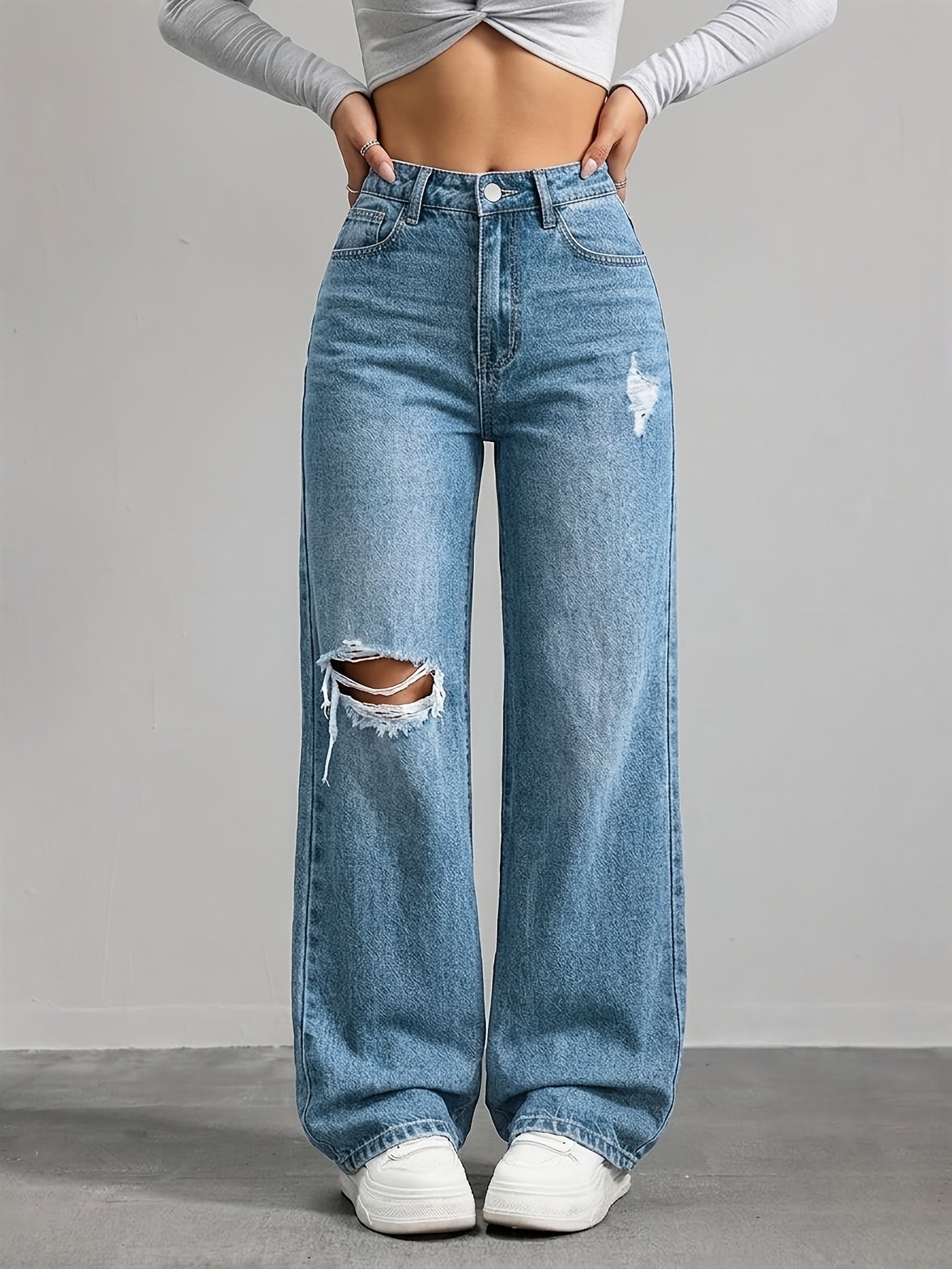 Women’s Y2K Low-Rise Wide-Leg Distressed Denim Jeans