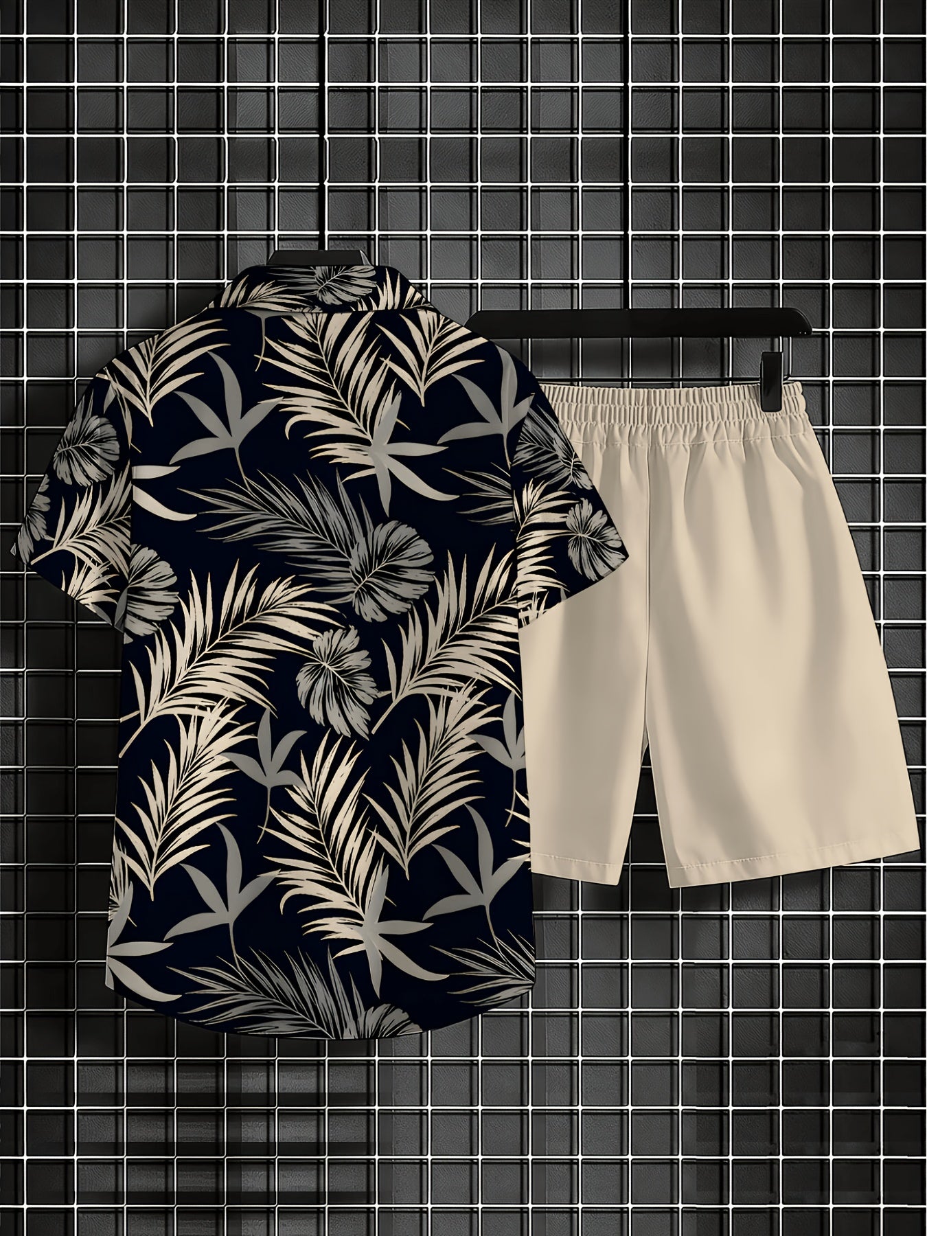 Men's Casual 3D Print Short Sleeve Shirt & Shorts Set