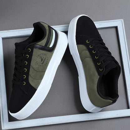 Men's Low-Top Casual Sneakers with Multi-Color Patchwork Design