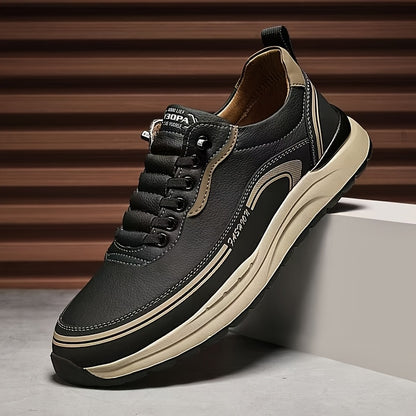 Men's Slip-On Sneakers - Lightweight, Cushioned, Thick Rubber Sole Casual Shoes in Black  Tan with Logo Details, Versatile for All Seasons, Outdoor, Running, and Training