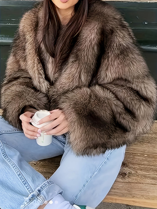 Women's Elegant Fur Coat - Winter Warm Full-Length Outerwear with Plush Lining, Hand Washable Luxury Fur Jacket for Casual & Formal Events, Solid Color Coat for Fall/Winter (No-Stretch Fabric, Faux Fur, Beige/Brown/Black/Whit
