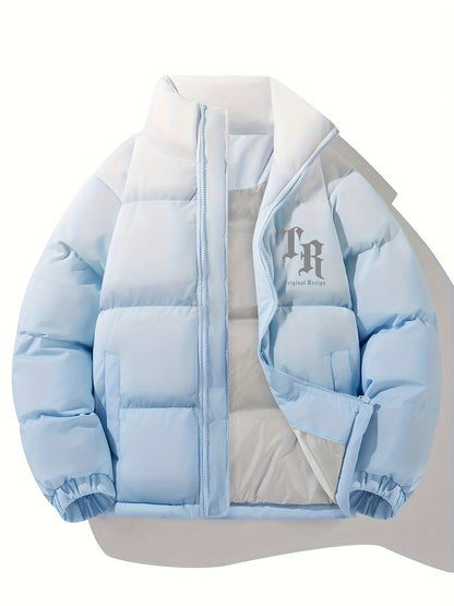 Men'S Color-Block Quilted Jacket - Cozy Fleece-Lined Winter Coat with Stand Collar, Zip-Up Design, and Multiple Pockets for Casual Wear, Winter Jacket, Thick